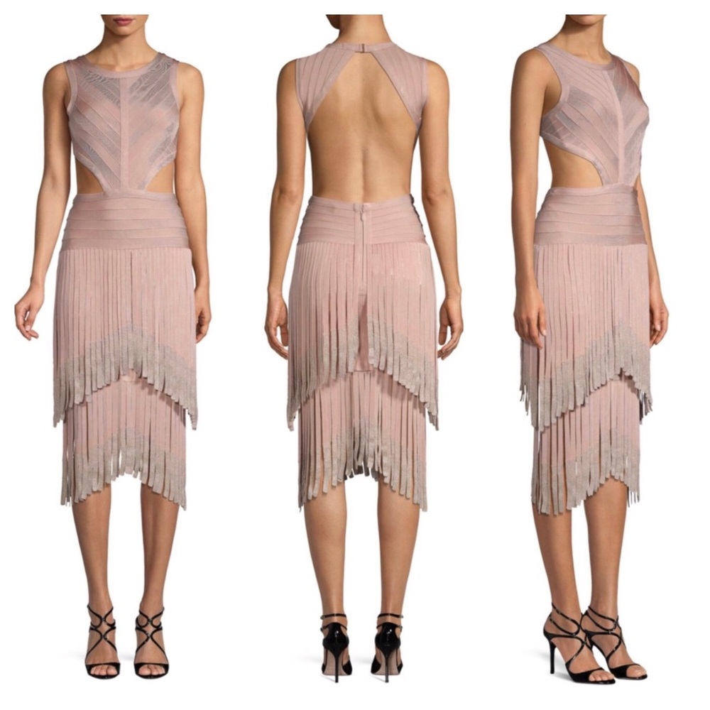 Hervé Léger Ieva Metallic Fringe Bandage Dress